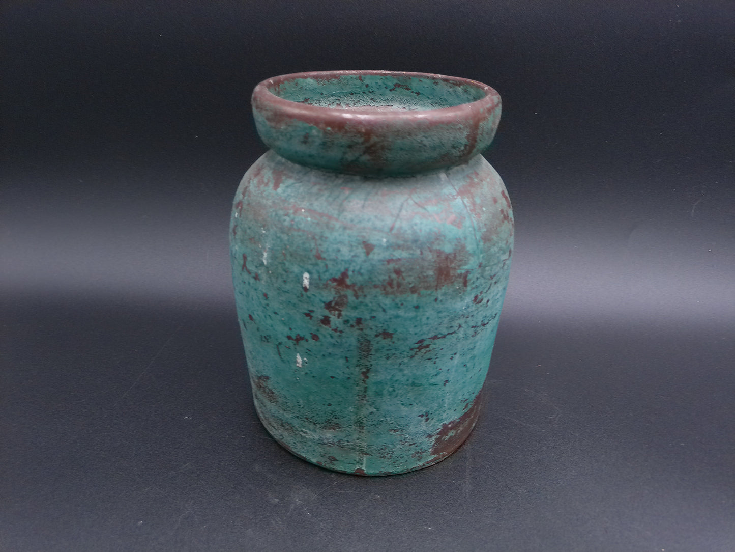 Vase Early 20th century Chinese ceramic vase. This antique farmhouse style ceramic jar has a beautifully aged emerald green glazed finish