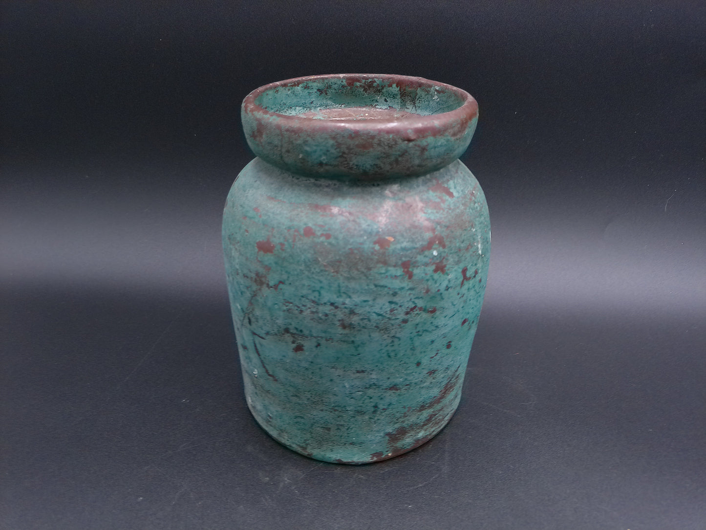 Vase Early 20th century Chinese ceramic vase. This antique farmhouse style ceramic jar has a beautifully aged emerald green glazed finish