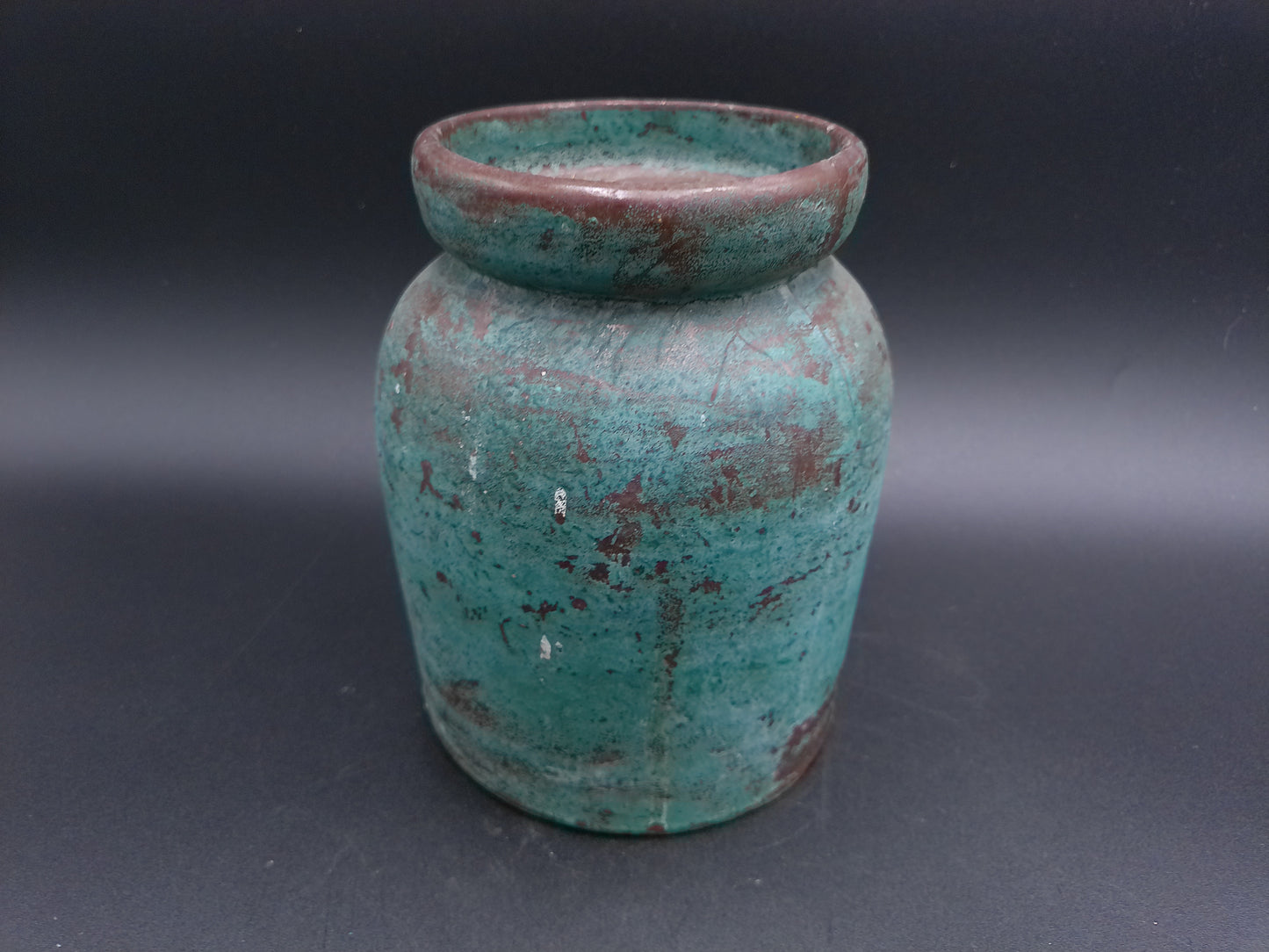 Vase Early 20th century Chinese ceramic vase. This antique farmhouse style ceramic jar has a beautifully aged emerald green glazed finish