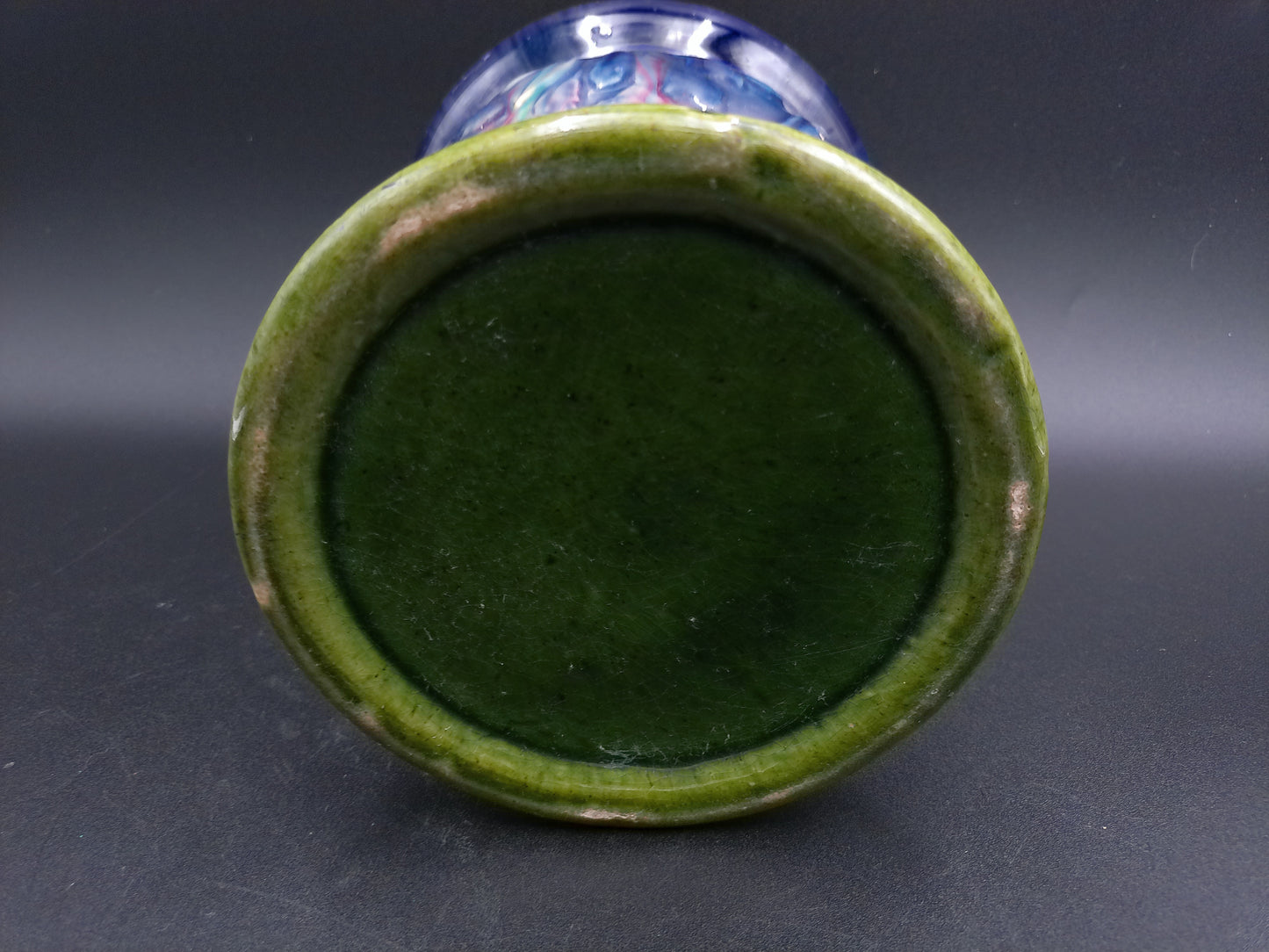 Vase Blue & Green Glazed Ceramic Vase Decorative Design Vintage