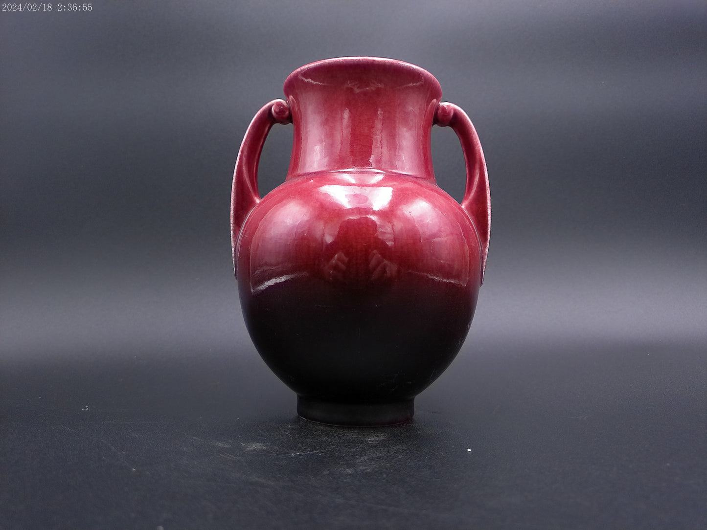 Roseville jug vase red rose color signed and marked