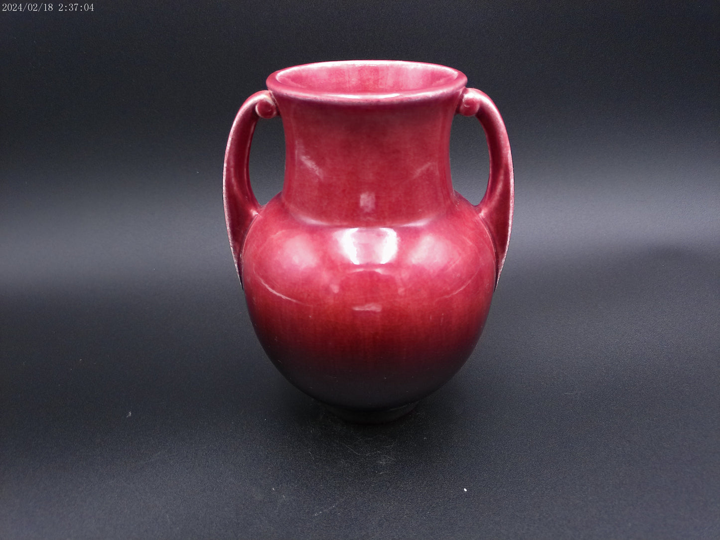 Roseville jug vase red rose color signed and marked