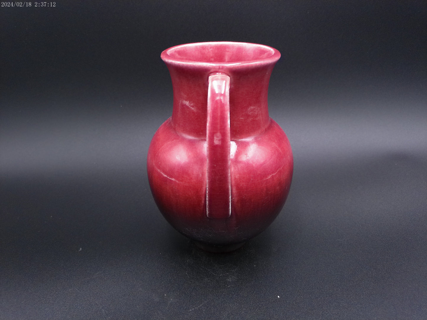 Roseville jug vase red rose color signed and marked