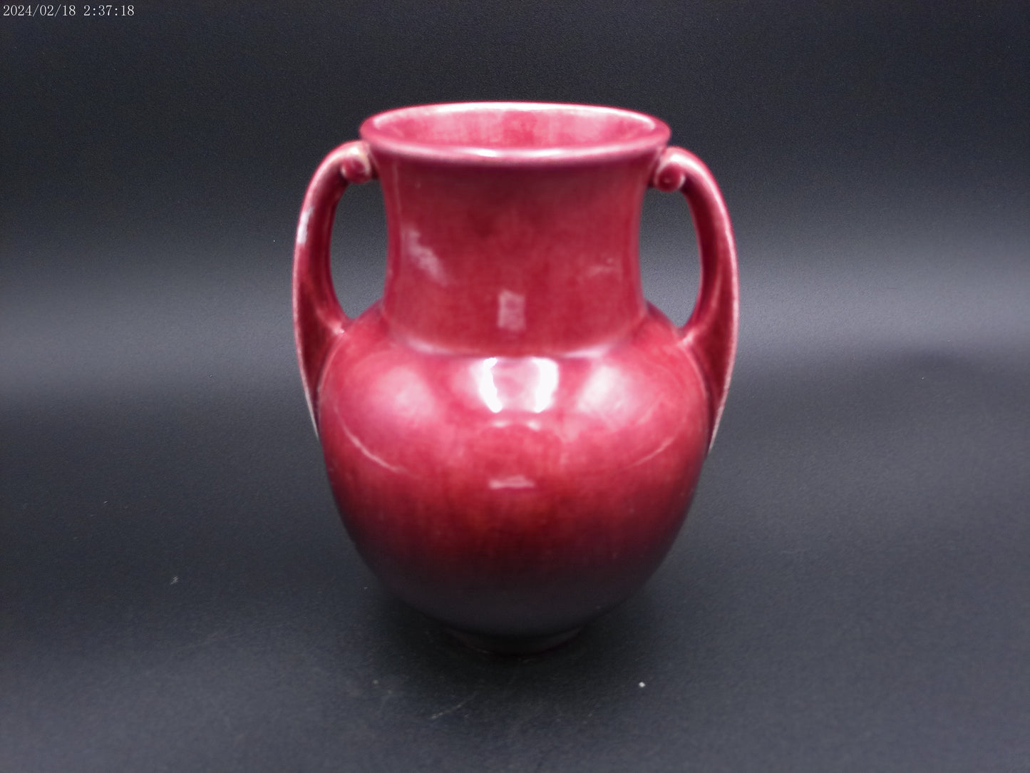 Roseville jug vase red rose color signed and marked