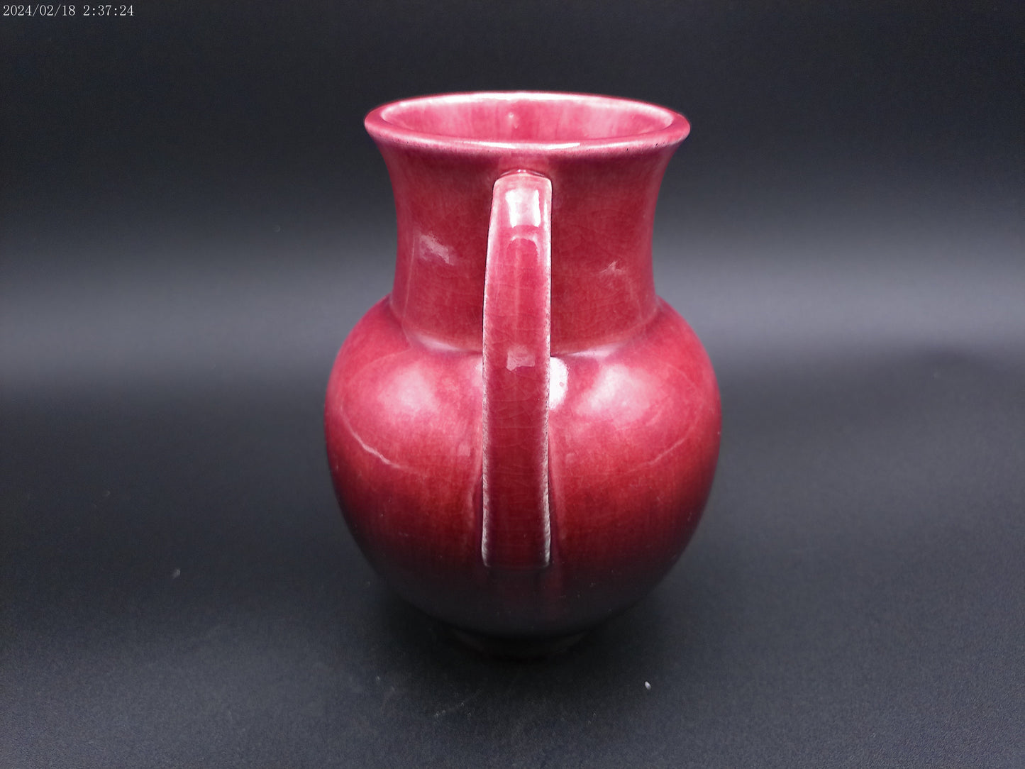 Roseville jug vase red rose color signed and marked