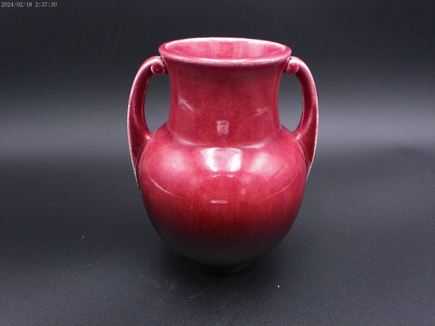 Roseville jug vase red rose color signed and marked