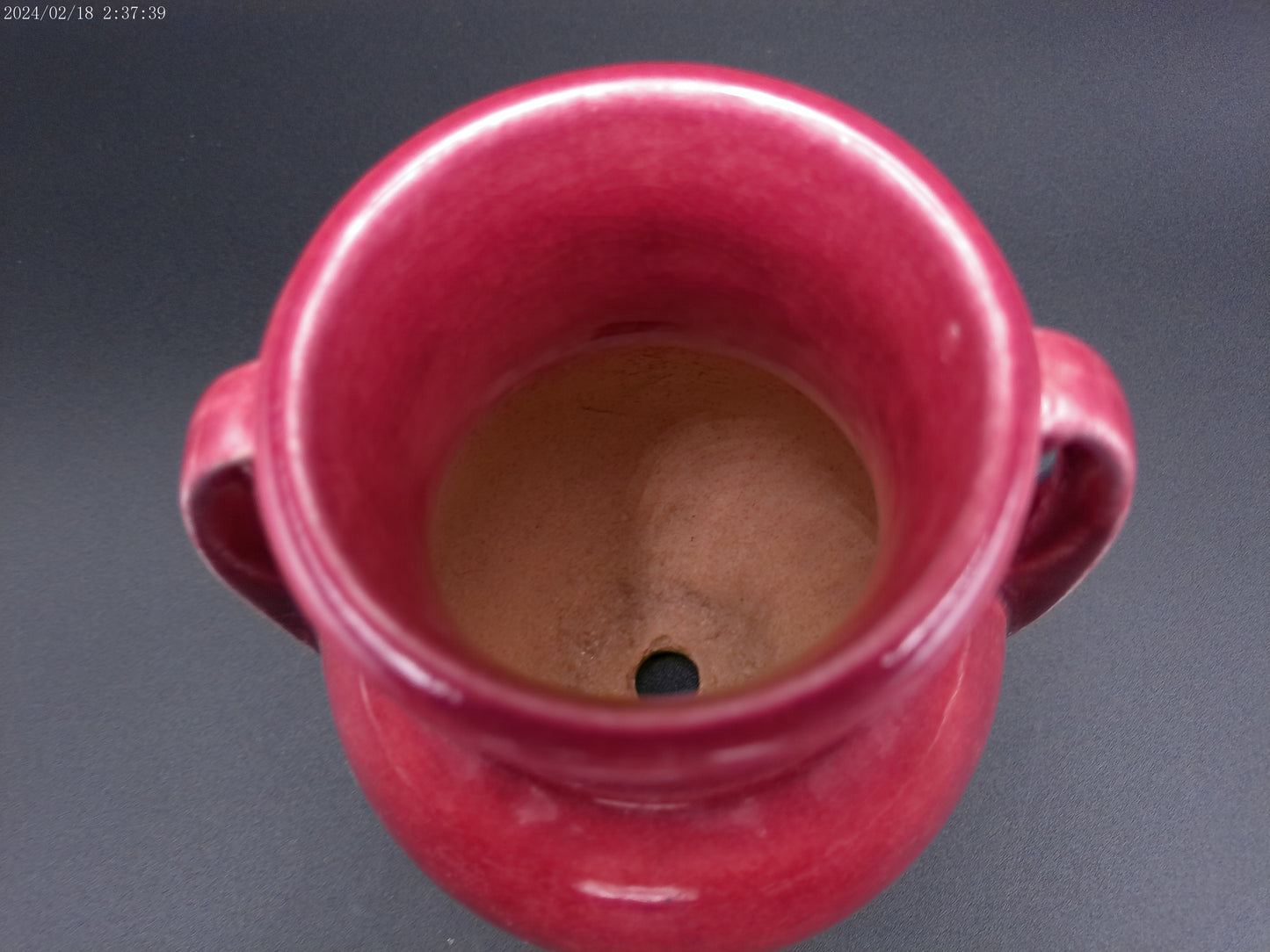 Roseville jug vase red rose color signed and marked