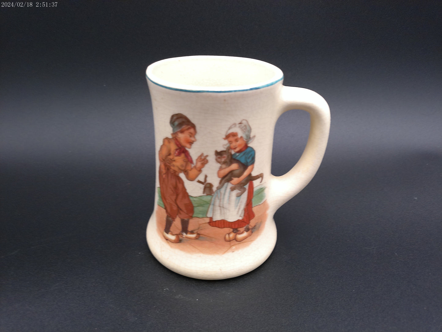 Roseville Dutch Creamware Mug with a Young Couple by the Shore