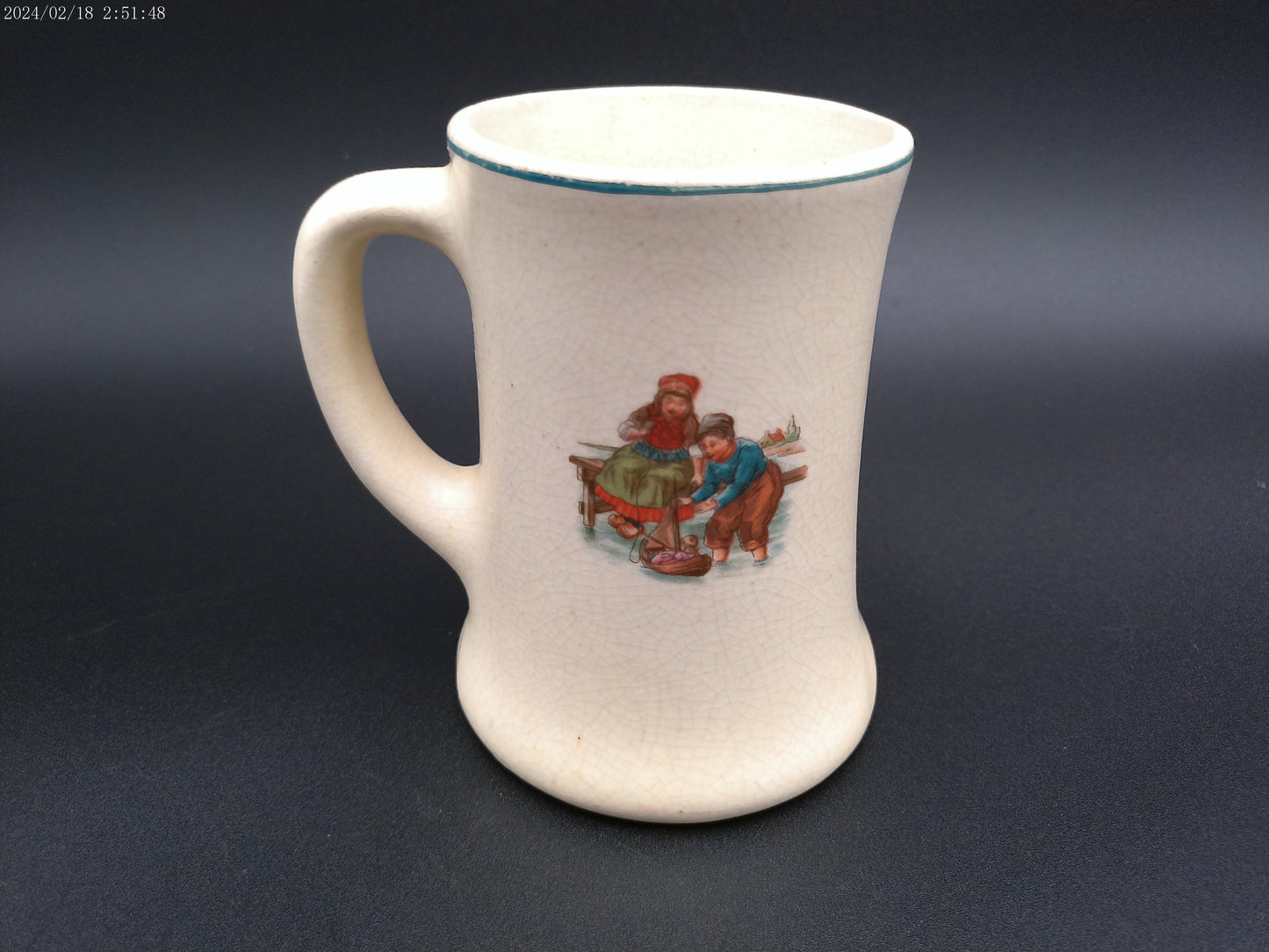 Roseville Dutch Creamware Mug with a Young Couple by the Shore