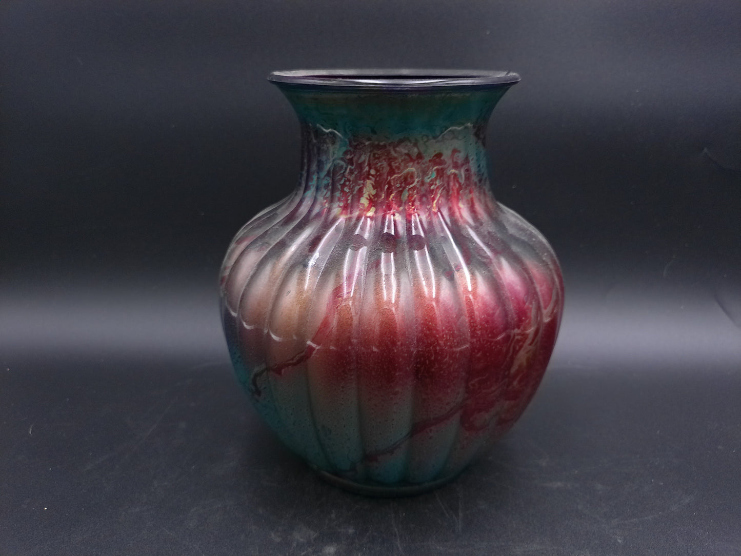 Pottery Vase Glased Poreclain Multicolor marked and signed