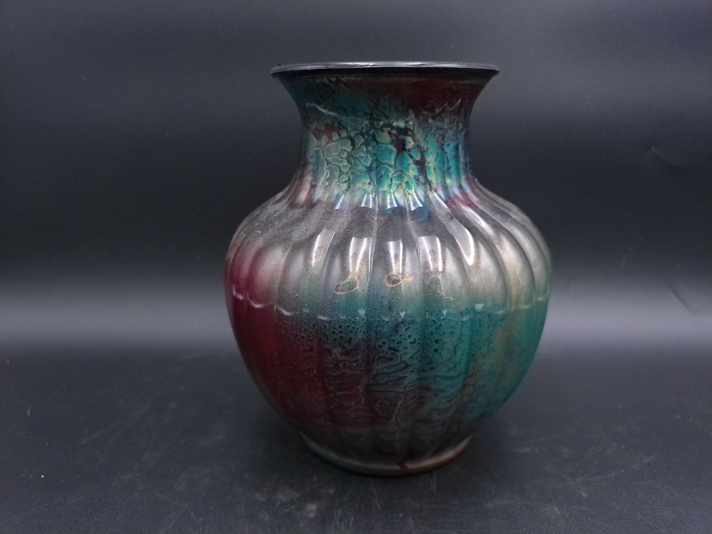 Pottery Vase Glased Poreclain Multicolor marked and signed