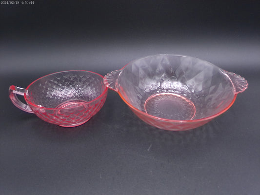 Jeannette pink 2 glass set  bowl bowls Vintage