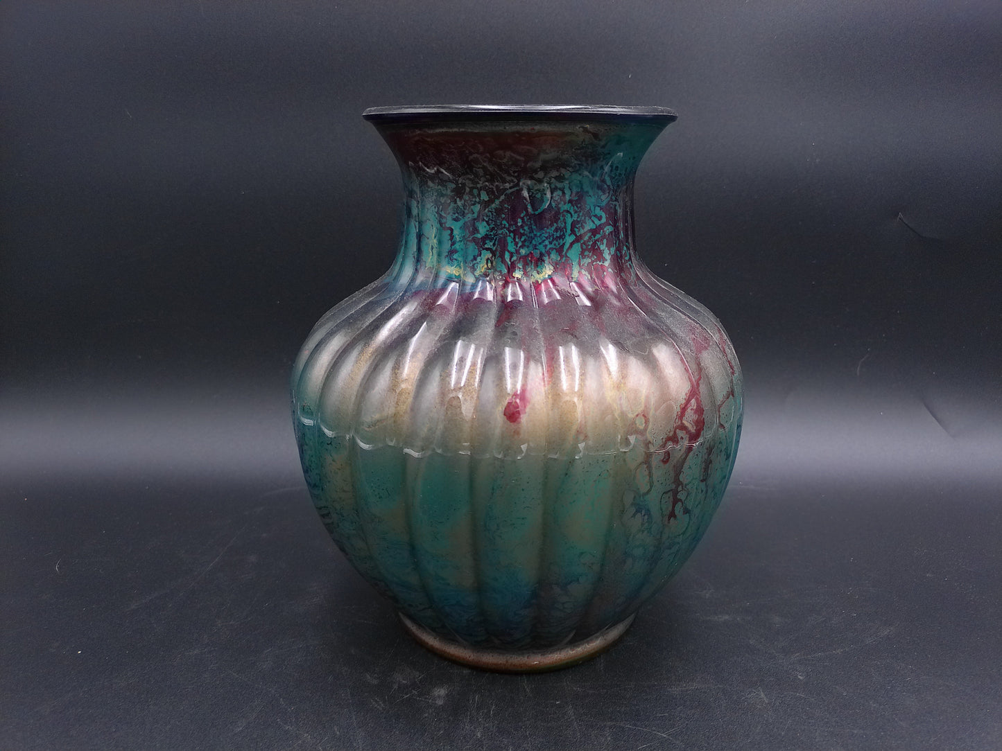 Pottery Vase Glased Poreclain Multicolor marked and signed