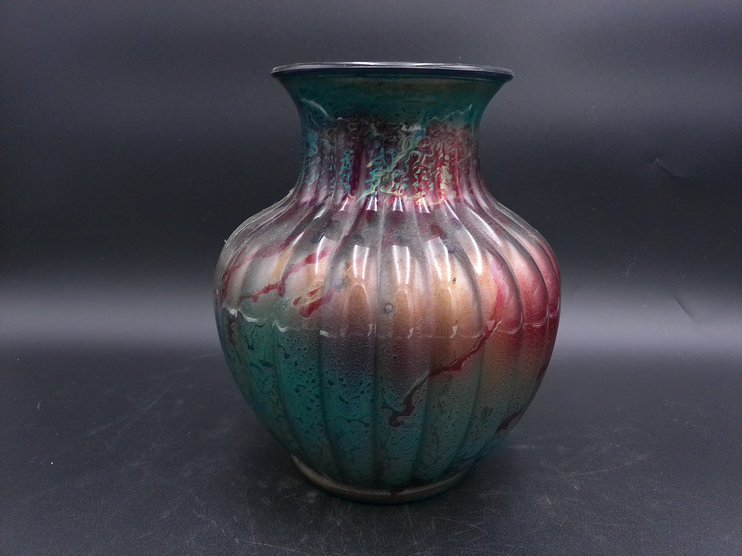Pottery Vase Glased Poreclain Multicolor marked and signed
