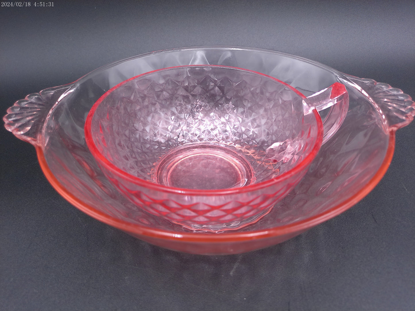 Jeannette pink 2 glass set bowl bowls Vintage