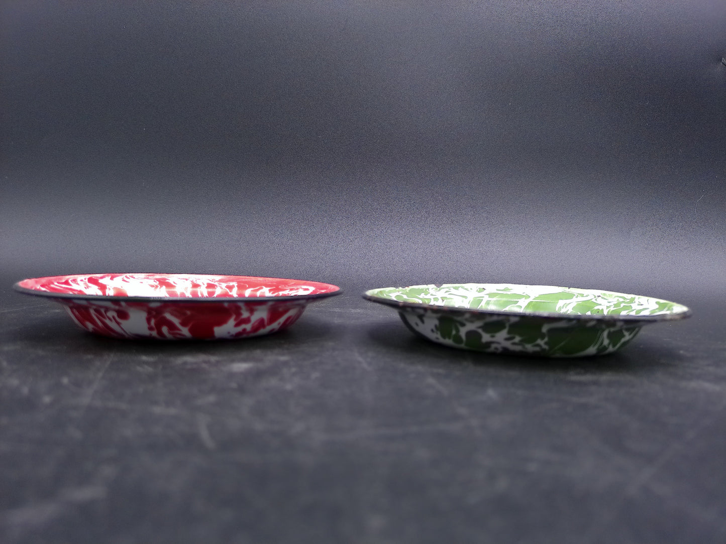 Pottery Plate Dish Green & White and Red & White Swirl Enamelware