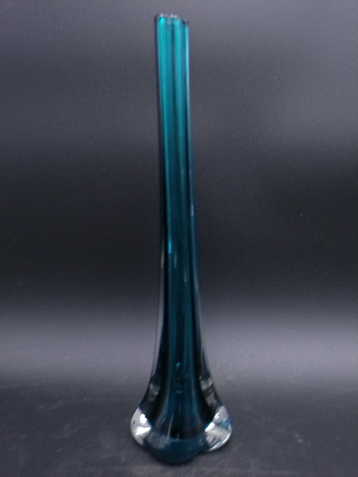 Vase 1970s art glass stem vase bud vase elephant footed vase teal glass stem bud vase