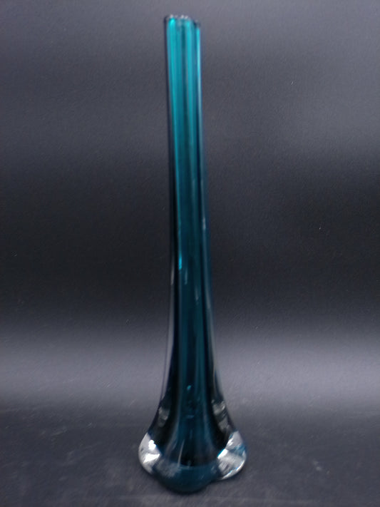 Vase 1970s art glass stem vase bud vase elephant footed vase teal glass stem bud vase