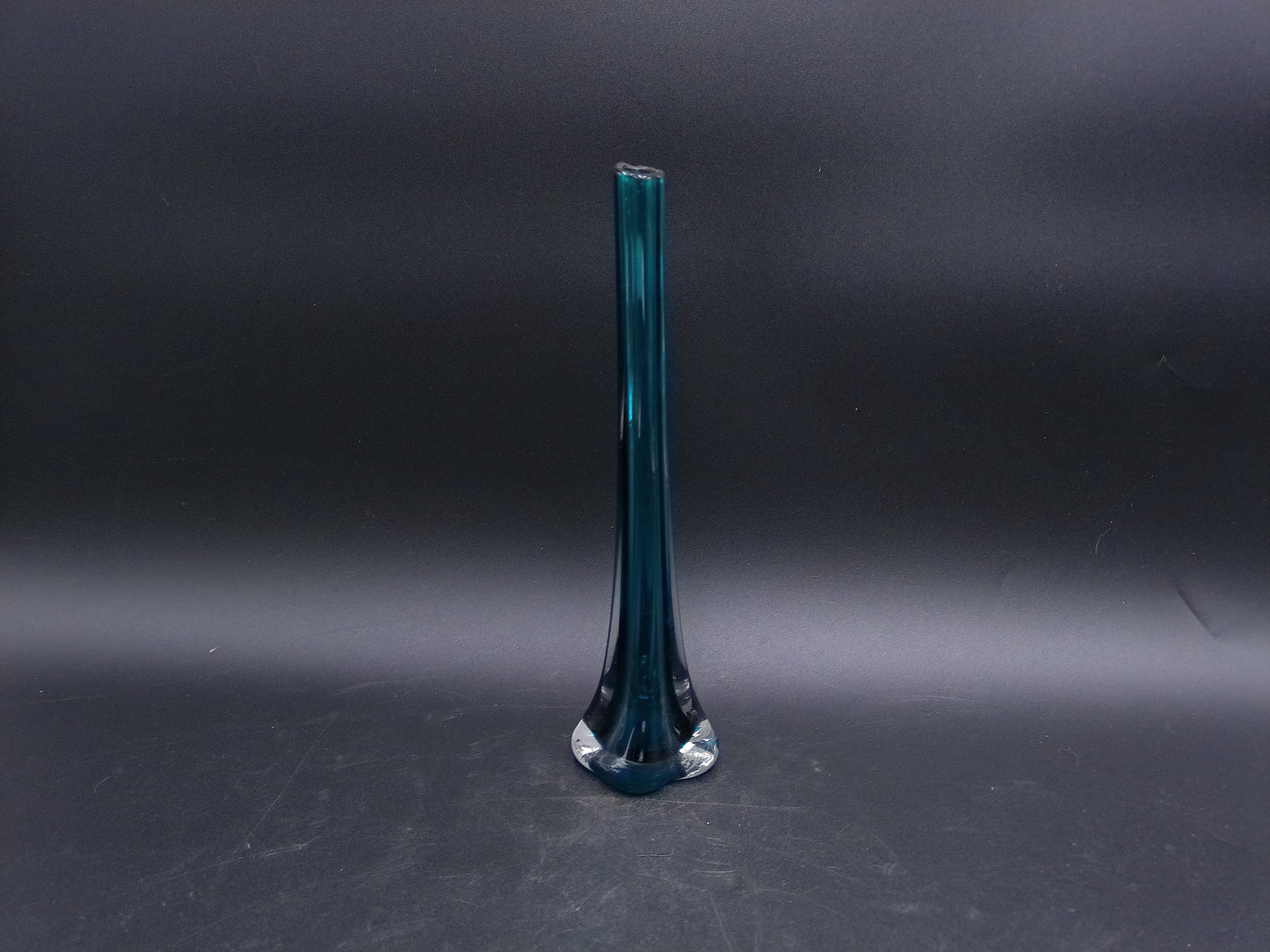 Vase 1970s art glass stem vase bud vase elephant footed vase teal glass stem bud vase