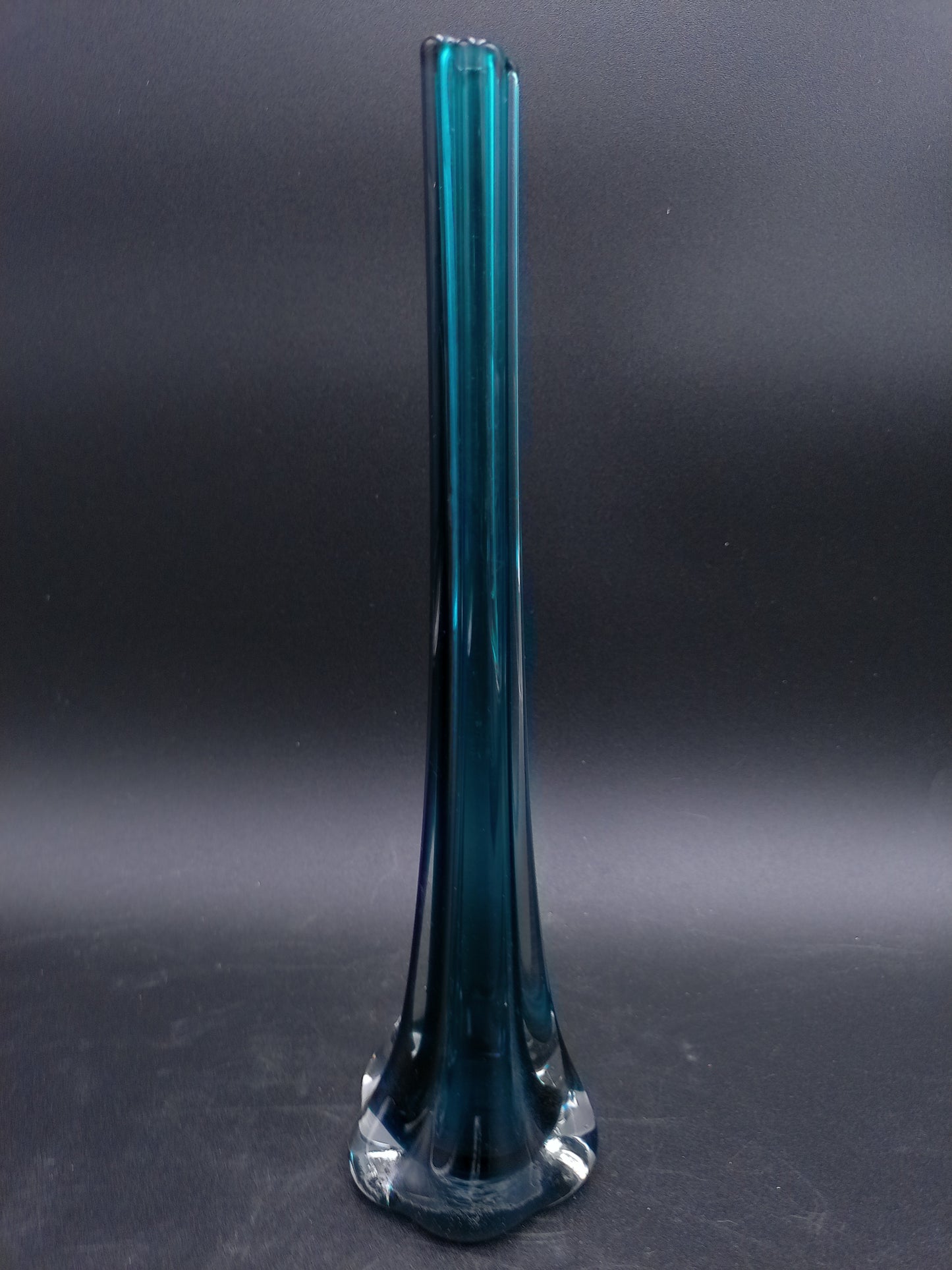Vase 1970s art glass stem vase bud vase elephant footed vase teal glass stem bud vase