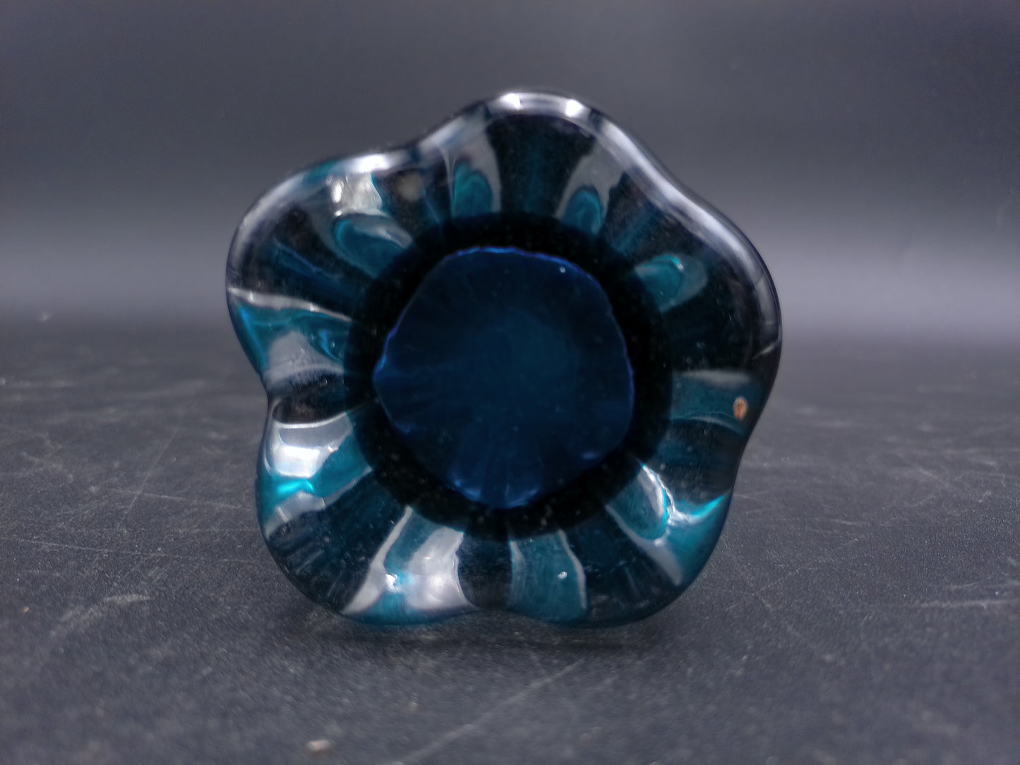 Vase 1970s art glass stem vase bud vase elephant footed vase teal glass stem bud vase