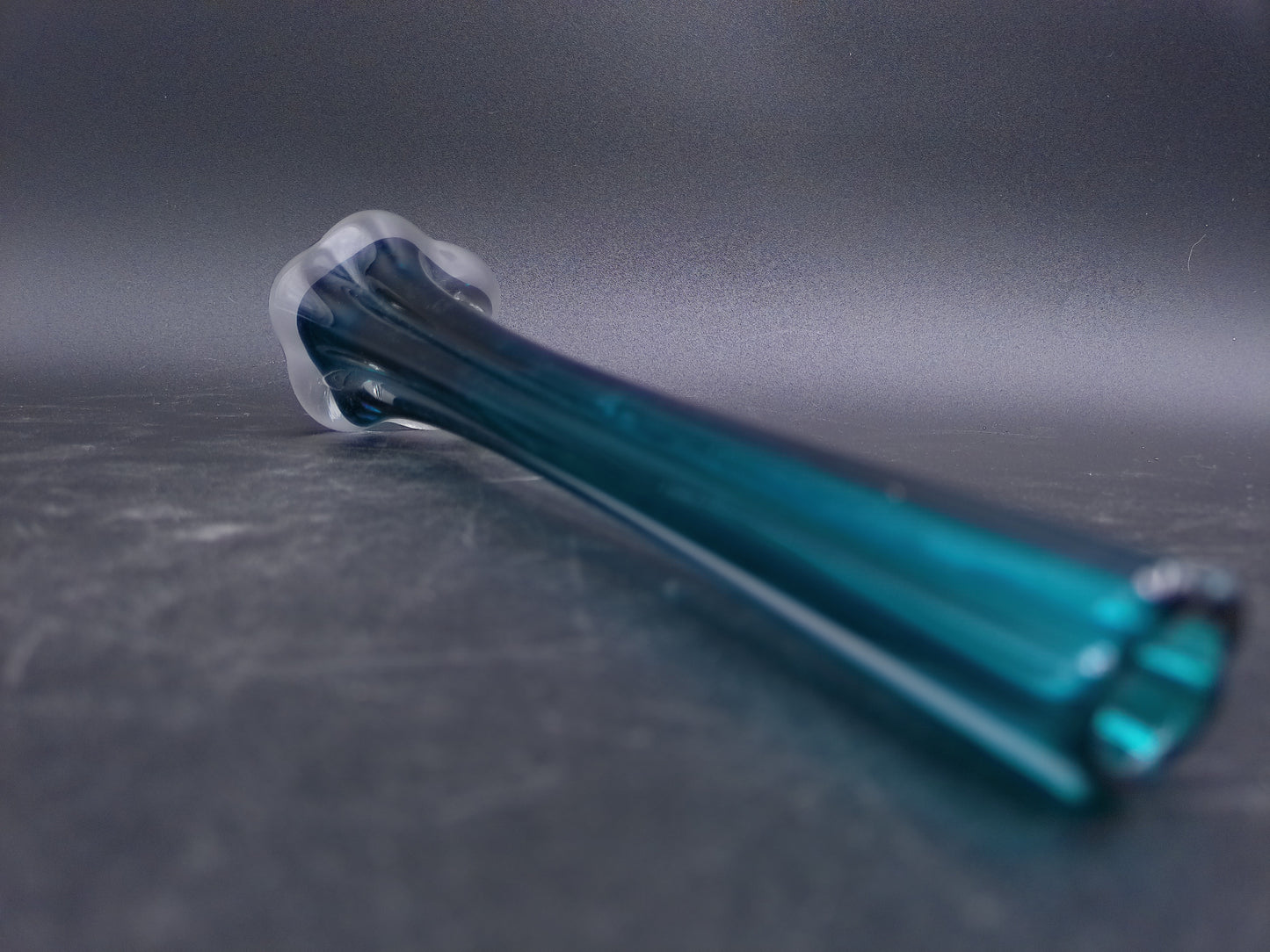 Vase 1970s art glass stem vase bud vase elephant footed vase teal glass stem bud vase