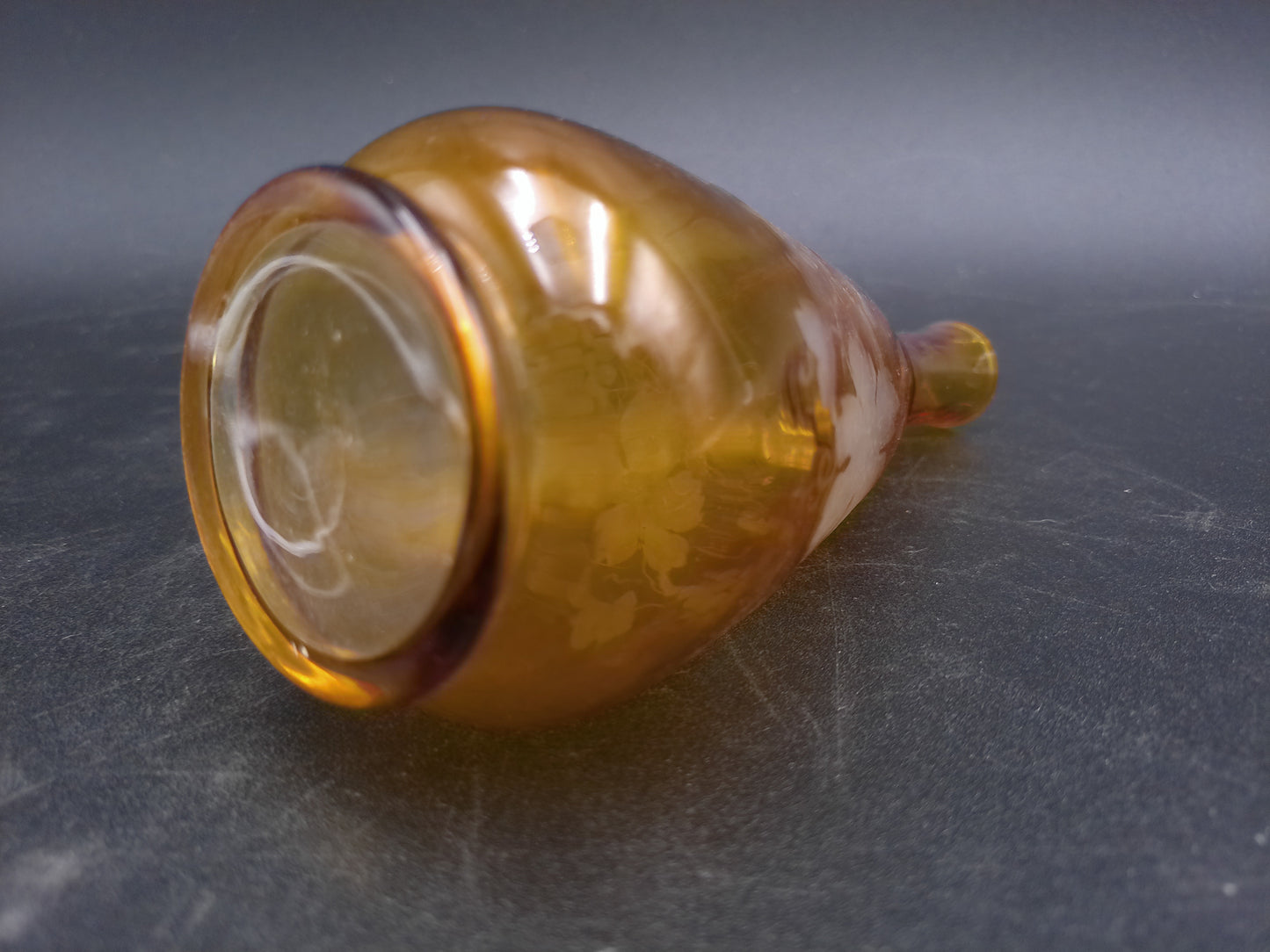 Vase Amber Etched Glass Bud Grapevine Design Vintage Decanter