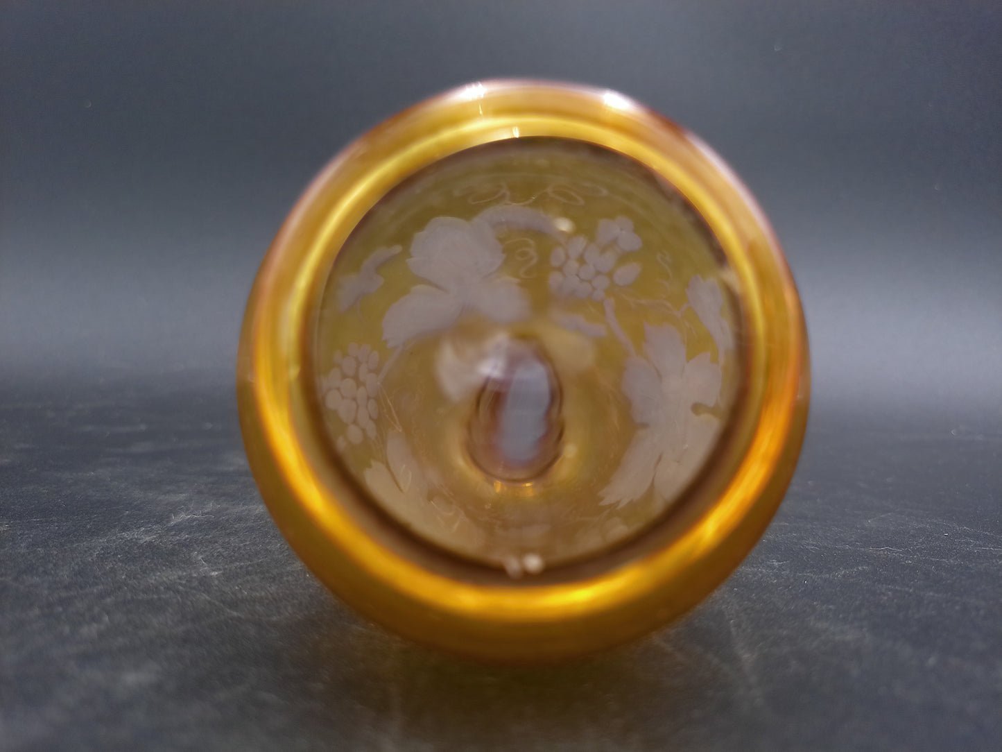 Vase Amber Etched Glass Bud Grapevine Design Vintage Decanter