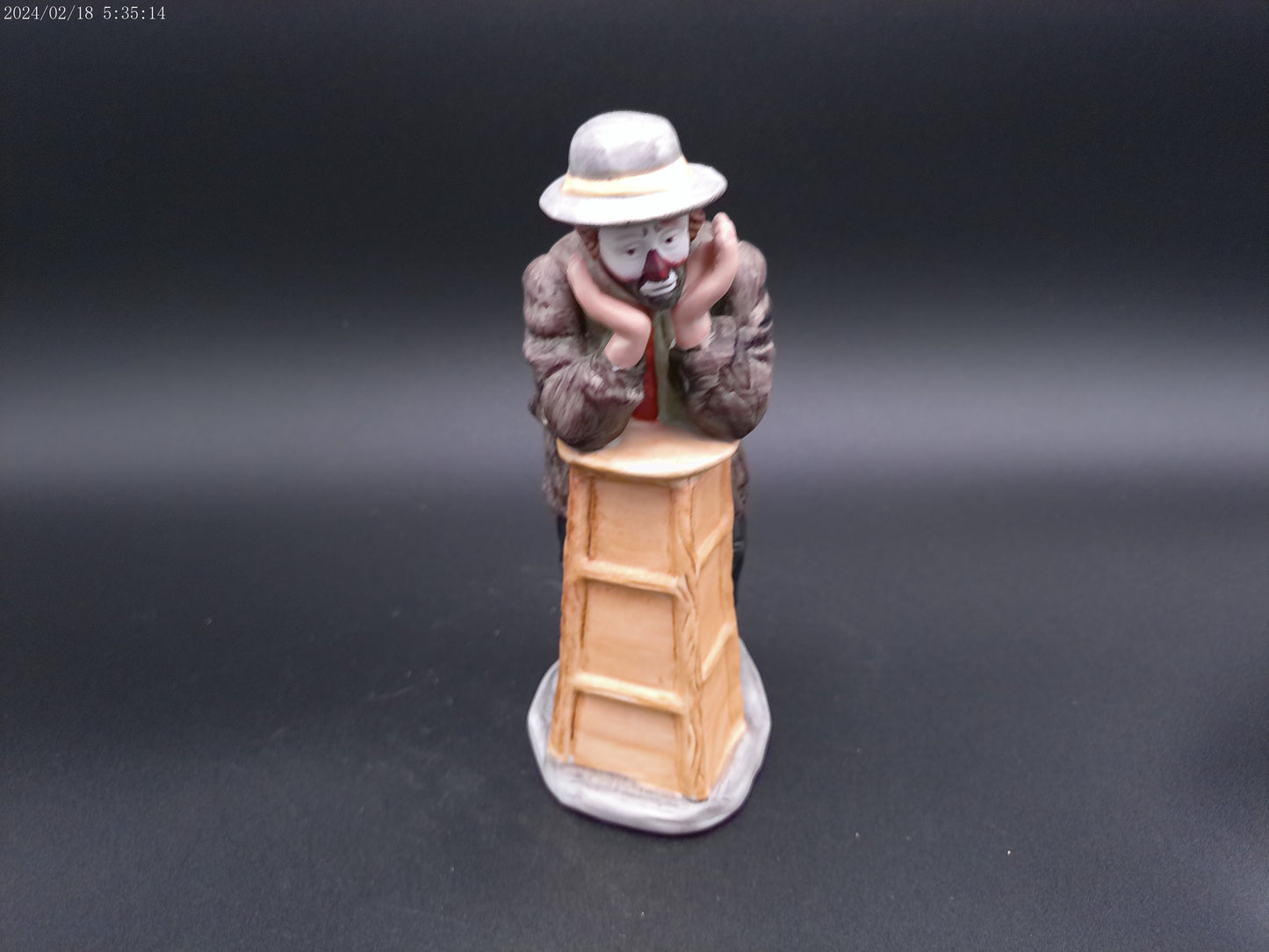 Emmett Kelly Jr. Sad Clown Figurine Leaning on a Stool