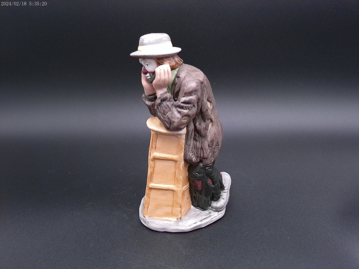 Emmett Kelly Jr. Sad Clown Figurine Leaning on a Stool