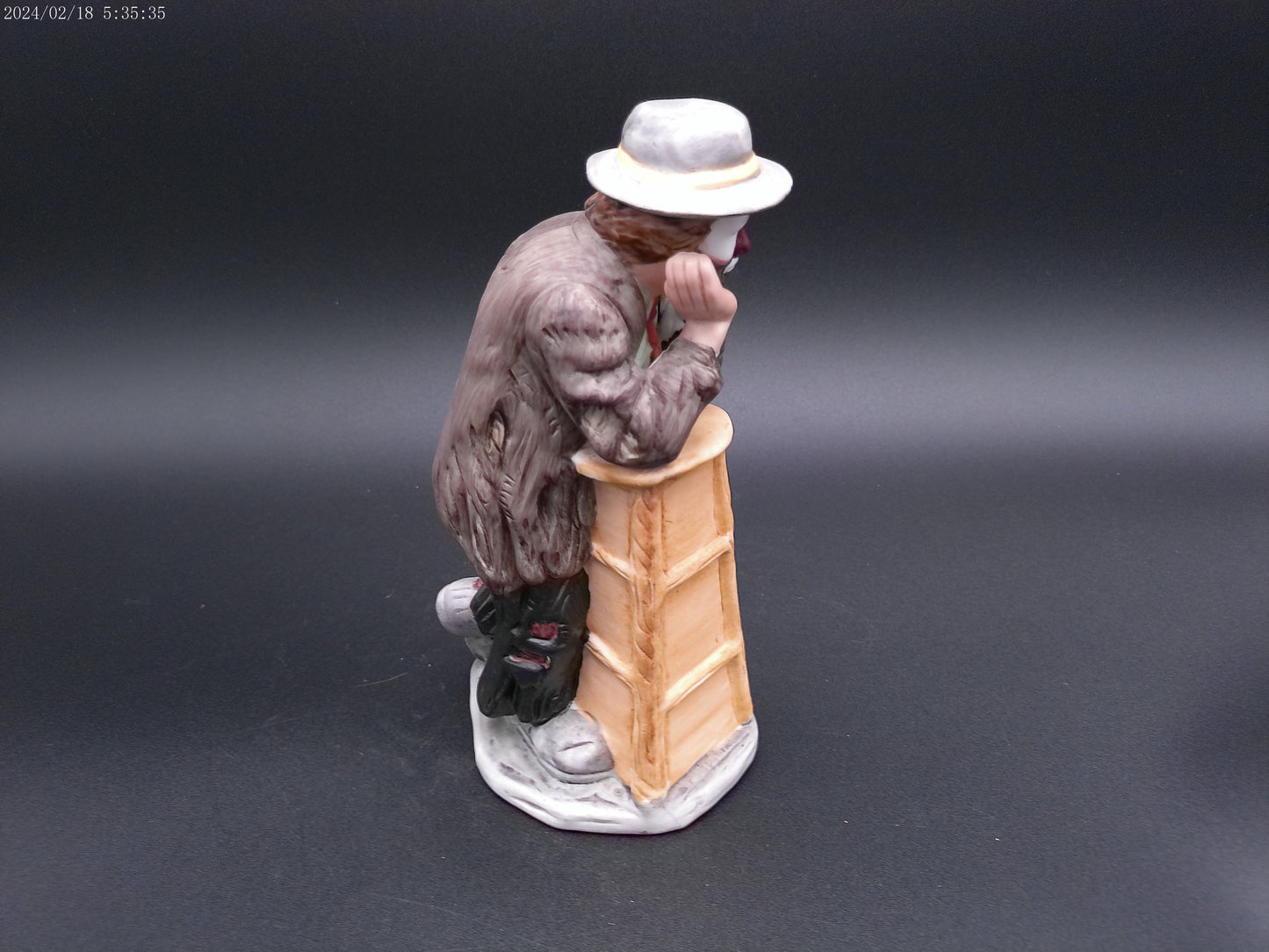 Emmett Kelly Jr. Sad Clown Figurine Leaning on a Stool