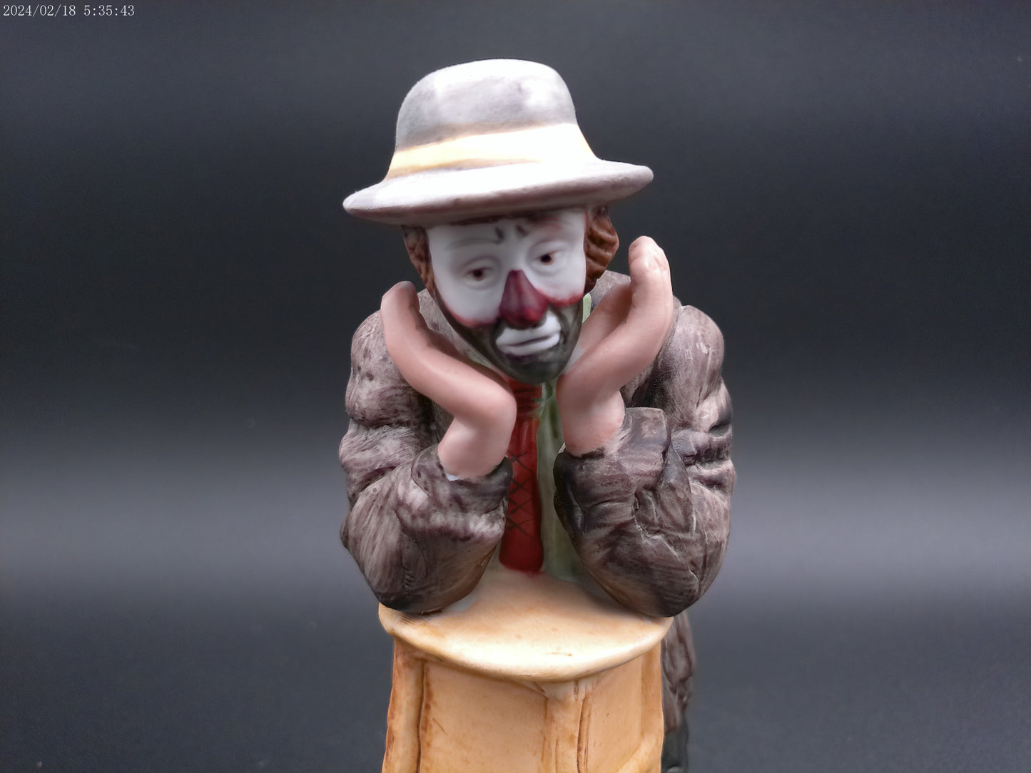 Emmett Kelly Jr. Sad Clown Figurine Leaning on a Stool