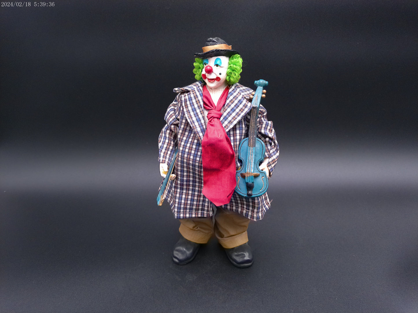 Clown Figurine in Cloth Clothing holding Violin - Tag and Sticker attached
