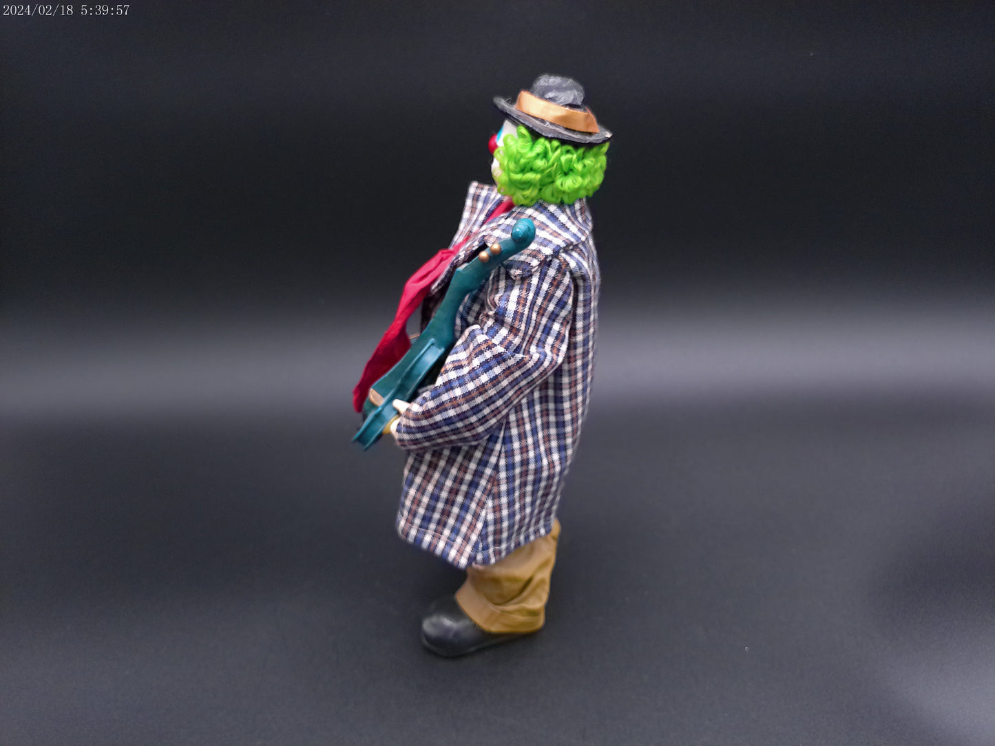 Clown Figurine in Cloth Clothing holding Violin - Tag and Sticker attached