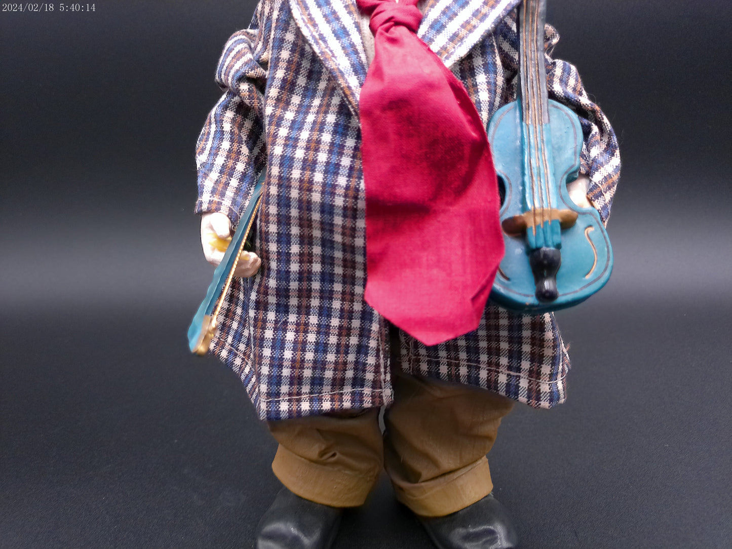 Clown Figurine in Cloth Clothing holding Violin - Tag and Sticker attached
