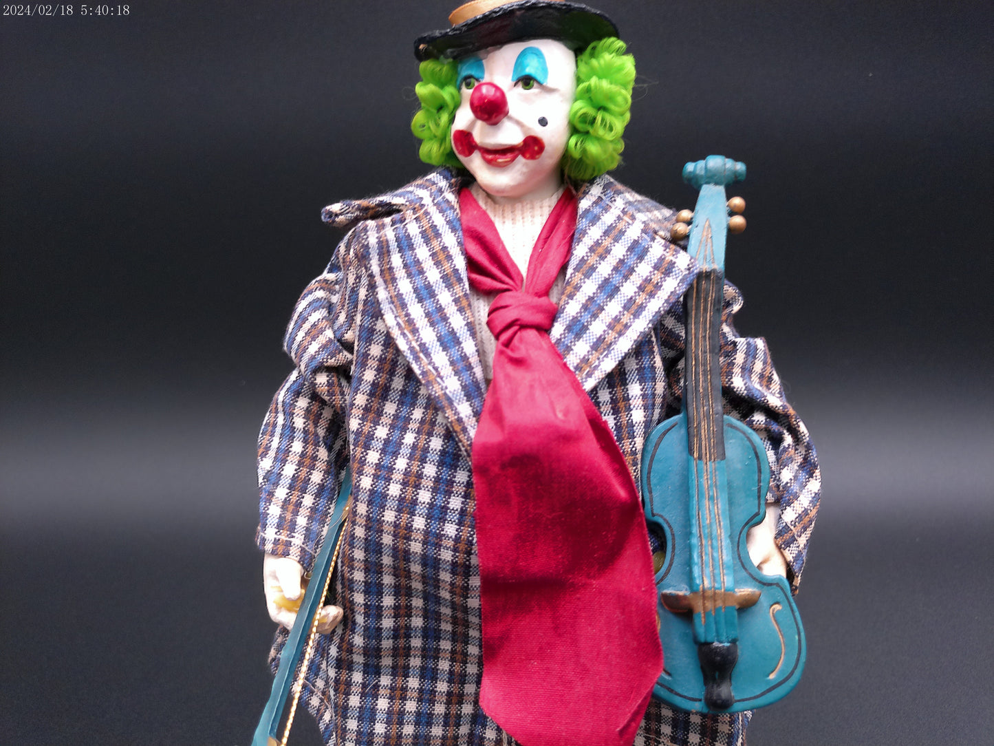 Clown Figurine in Cloth Clothing holding Violin - Tag and Sticker attached