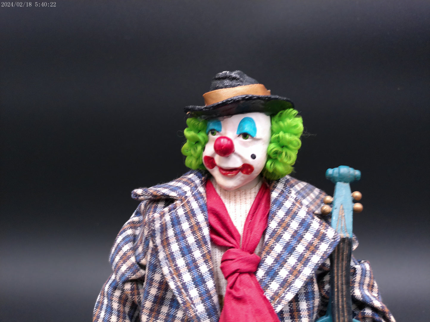 Clown Figurine in Cloth Clothing holding Violin - Tag and Sticker attached