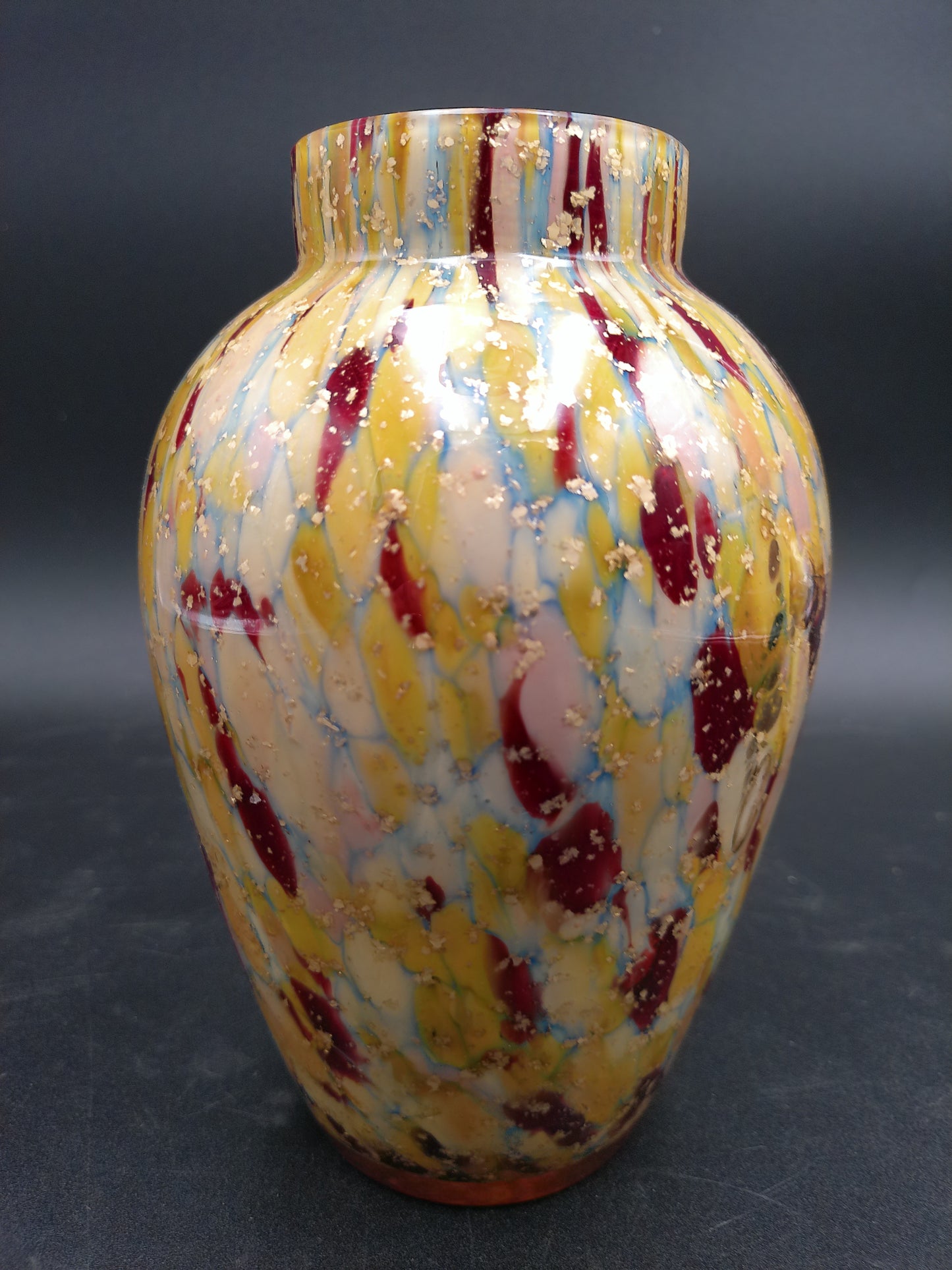 Vase European Victorian Citron Ruby Gold Flakes Mica Vase 6-3/4" tall 4.5" diameter