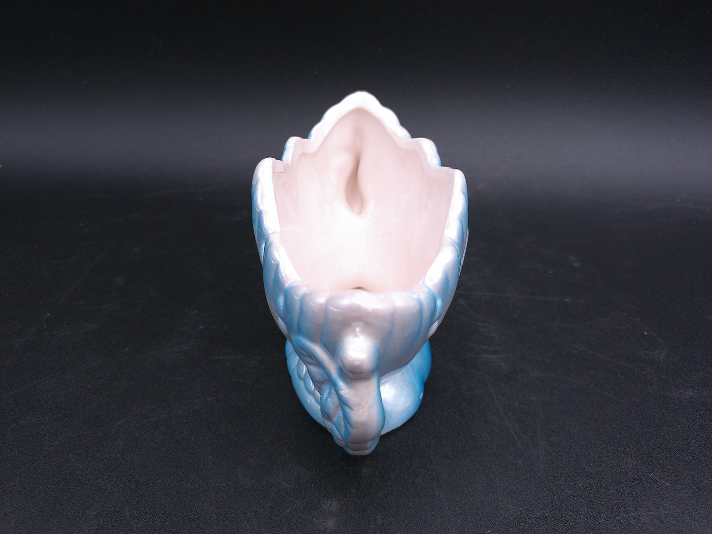 Vase Dual Handle Decorative Floral design baby blue color Vintage
