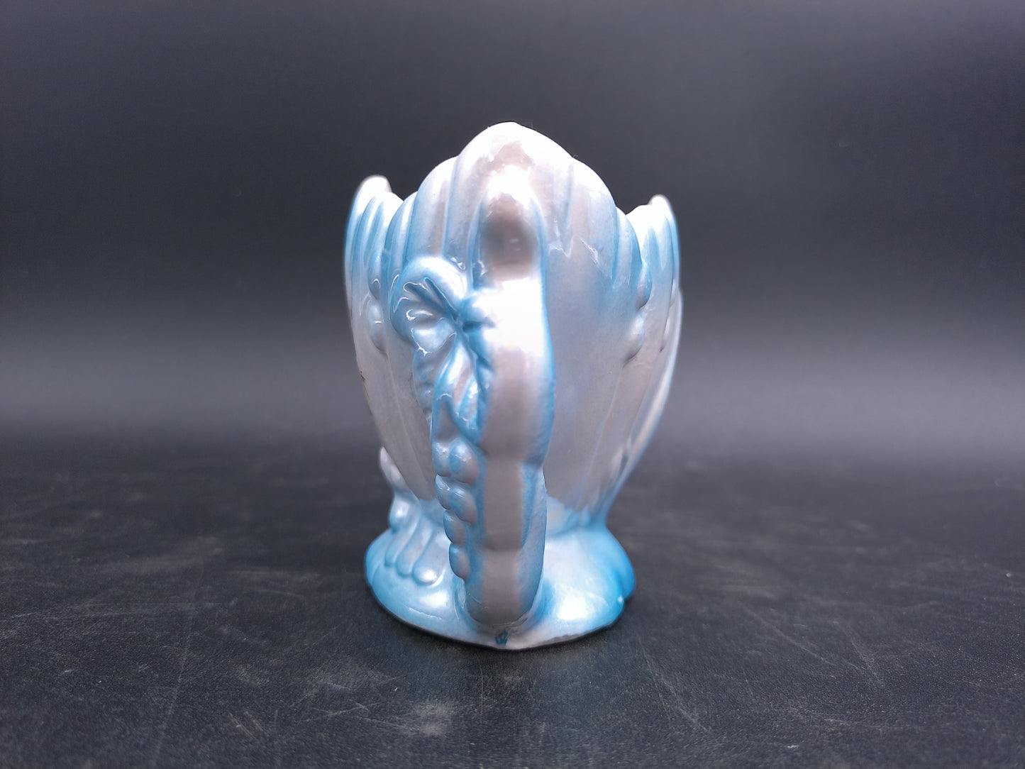 Vase Dual Handle Decorative Floral design baby blue color Vintage