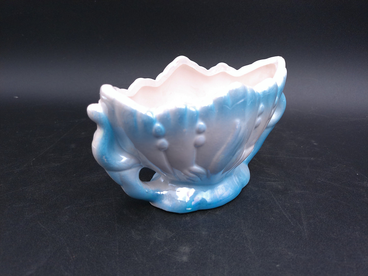 Vase Dual Handle Decorative Floral design baby blue color Vintage