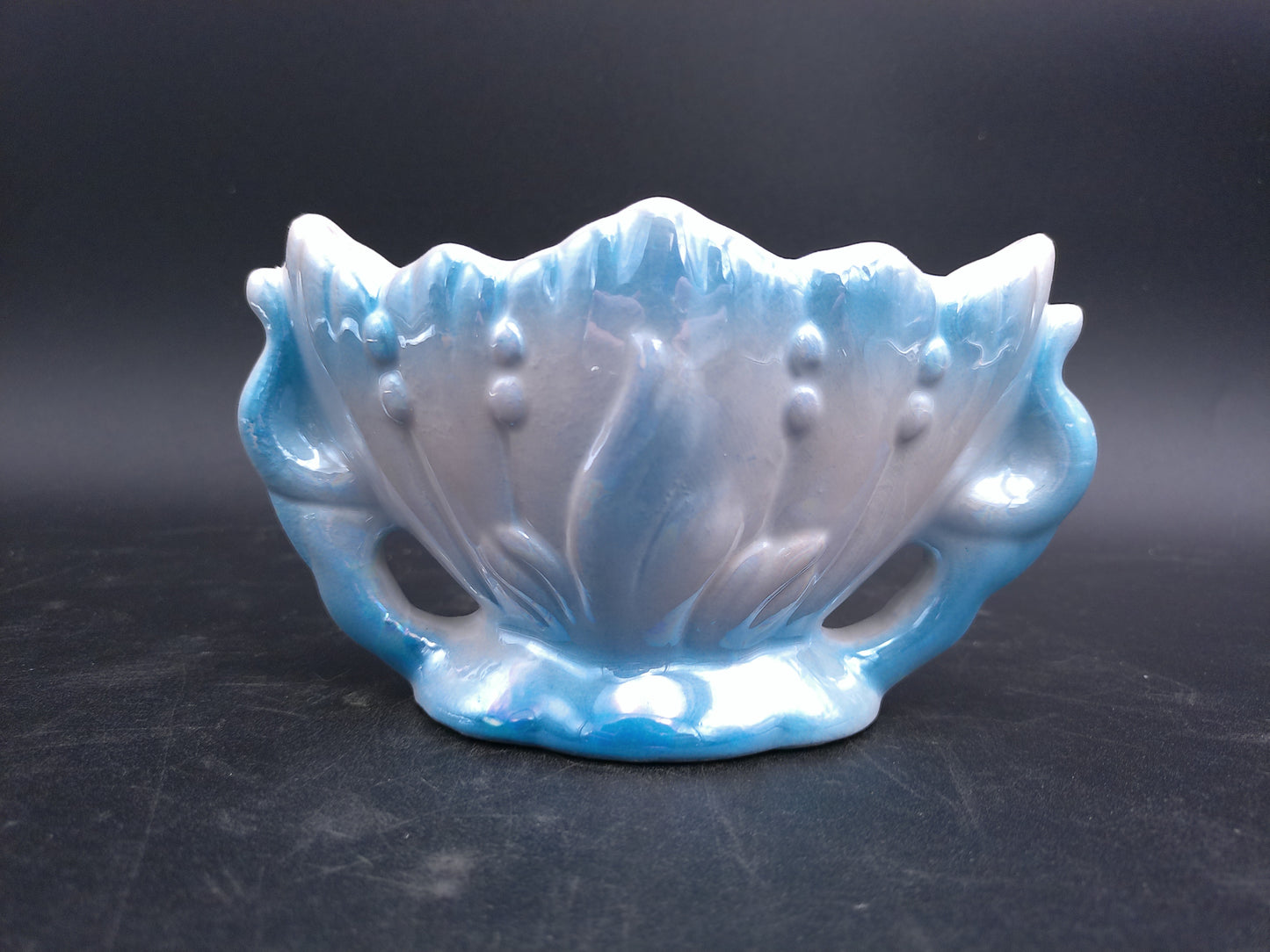 Vase Dual Handle Decorative Floral design baby blue color Vintage