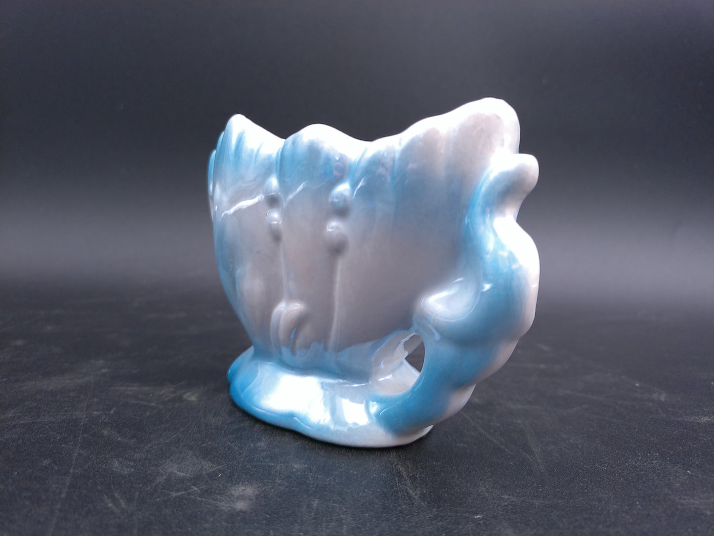 Vase Dual Handle Decorative Floral design baby blue color Vintage