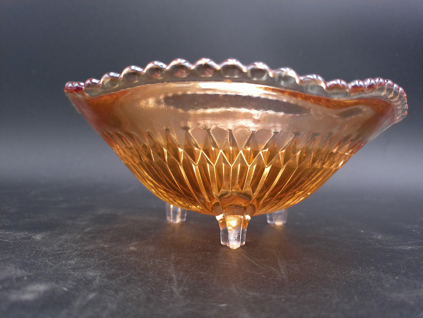 Jeanette Carnival Glass Footed Candy Dish Bowl Marigold