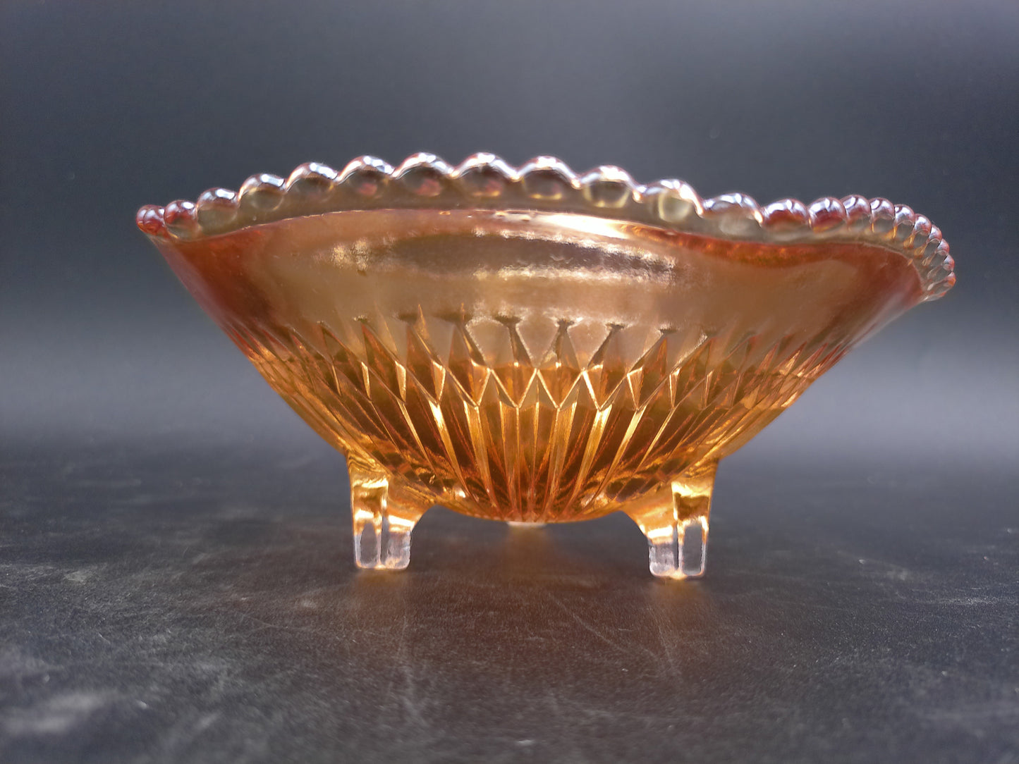 Jeanette Carnival Glass Footed Candy Dish Bowl Marigold