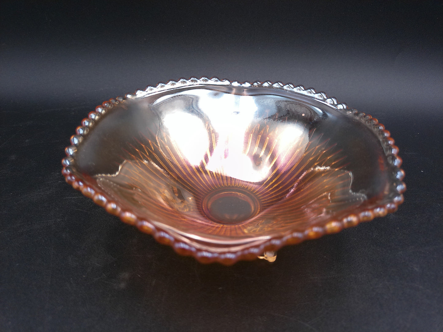Jeanette Carnival Glass Footed Candy Dish Bowl Marigold