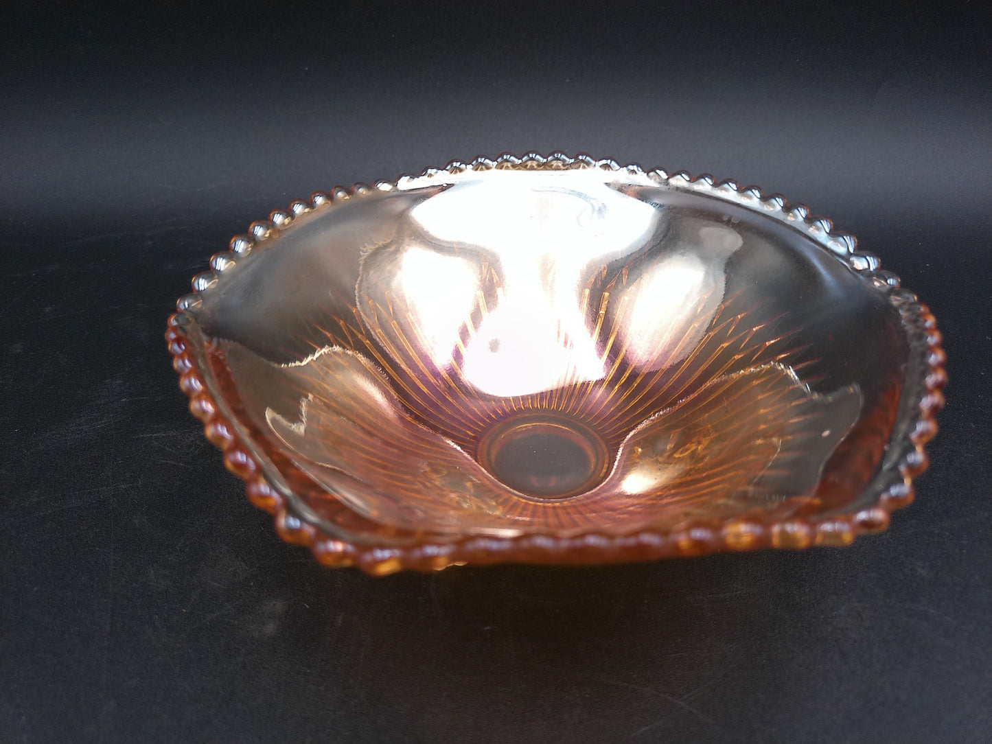 Jeanette Carnival Glass Footed Candy Dish Bowl Marigold