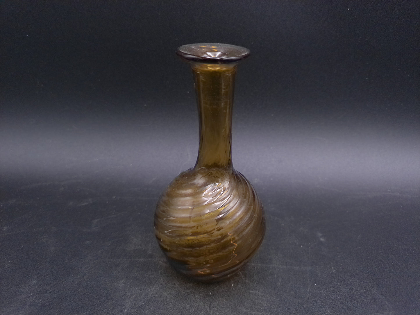 Hand Blown Swirl Honey Amber Glass Bottle Vase Vintage