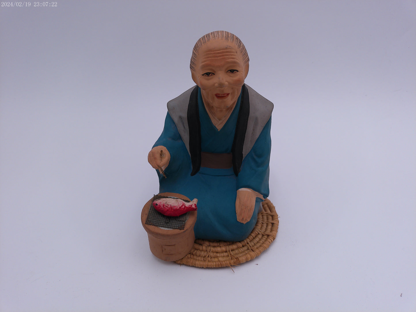 Vintage 50s Japanese Hakata Urasaki Seated Old Woman Figure Statue Japan