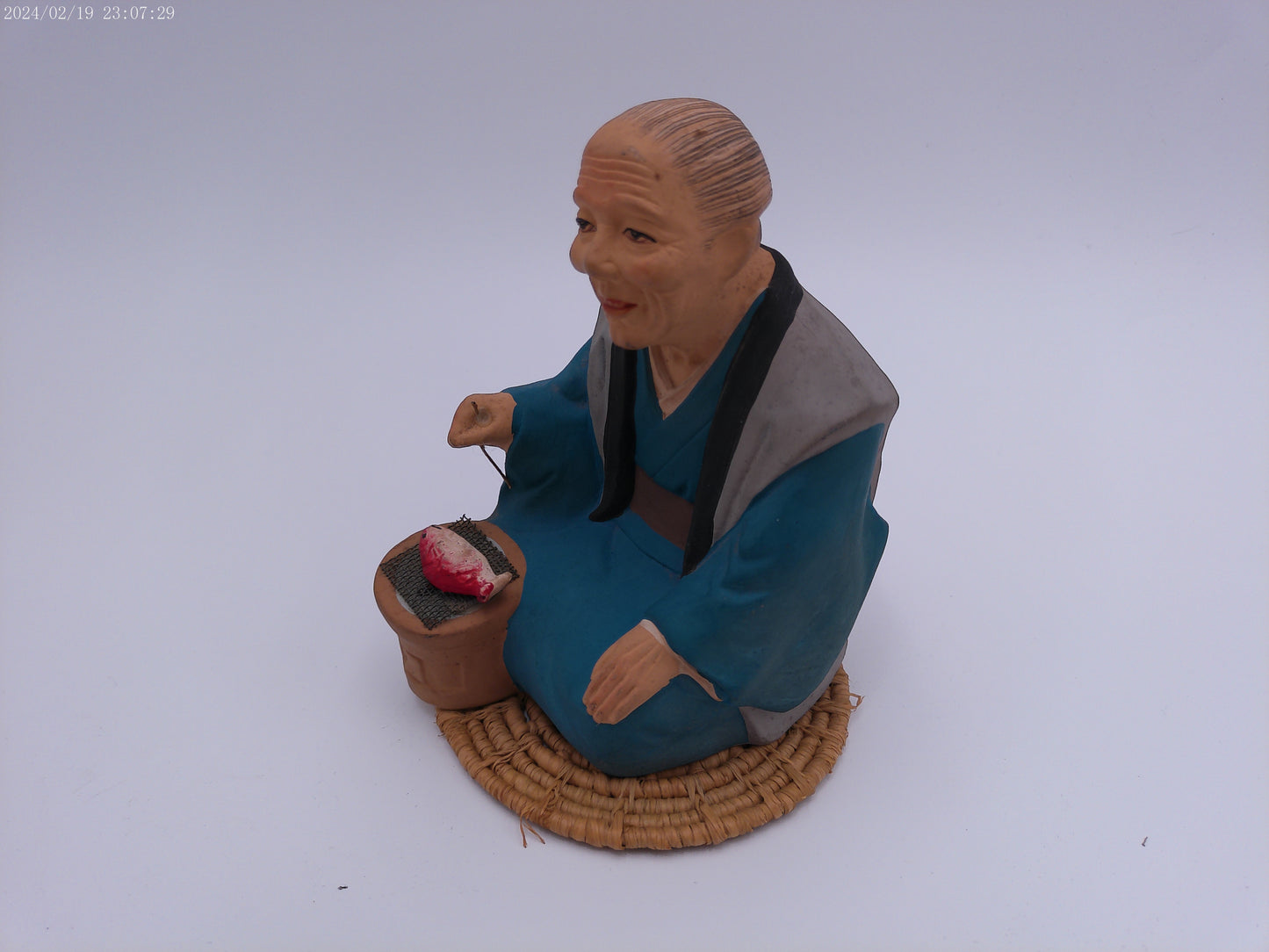 Vintage 50s Japanese Hakata Urasaki Seated Old Woman Figure Statue Japan